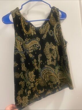 Women’s size large never worn white stag Black and Gold Paisley Velvet Tank Top